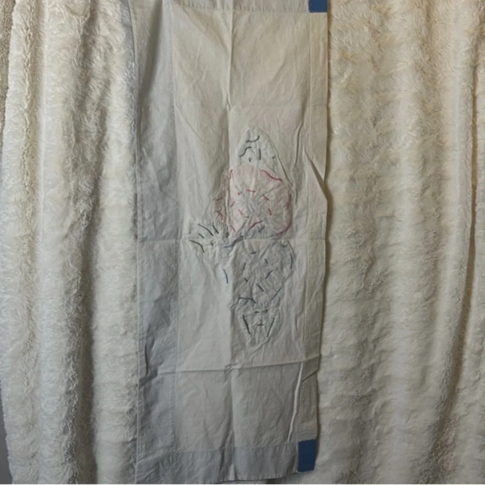 Vintage Café Curtain Hand Embroidered Valance Applique Floral Cotton Fabric